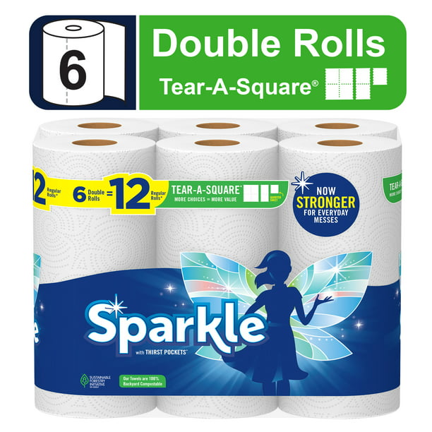 17725126-d9b4-45b2-acb5-9e3ba911d9b8.daff7c0ab68c1f0691eabdd6d6473dde-1.jpeg Sparkle Tear-a-Square Paper Towels, White, 6 Double Rolls - Image 1