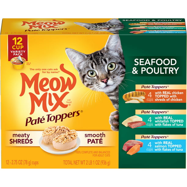 ae540187-d27b-4e03-9a77-3beaaff256c1.c3a5f78ae80ae2ab4b938fb6517c0fc6-2.jpeg Meow Mix Pate Toppers Seafood & Poultry Variety Pack Wet Cat - Image 1