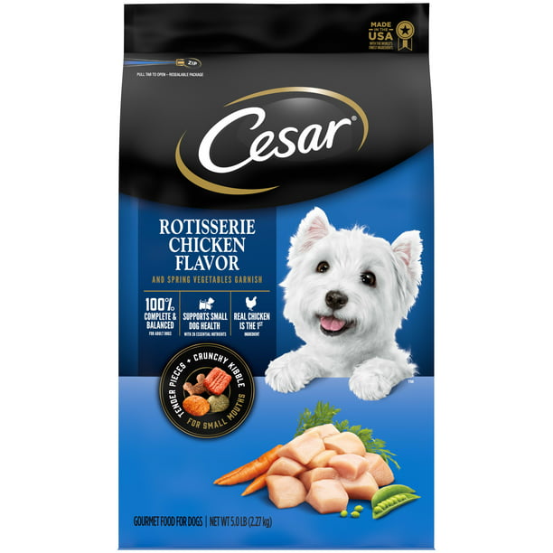 cc0637fa-2eec-41a9-a67d-48311fec3476.10f62637d04a954c82e306bde531e777-1.jpeg CESAR Rotisserie Chicken with Spring Vegetables Garnish Dry Dog Food - Image 1