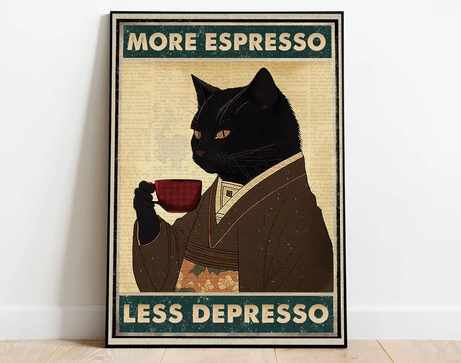 kf-S8eaed2dcec9d41e7b8b2ab47fb3f0886l.webp Retro Metal Tin Sign 5.5 X 8 Inches More Espresso Less Depresso Poster Drinking Poster Coffee Lover Gift Funny Black Cat Wall Ar - Image 1