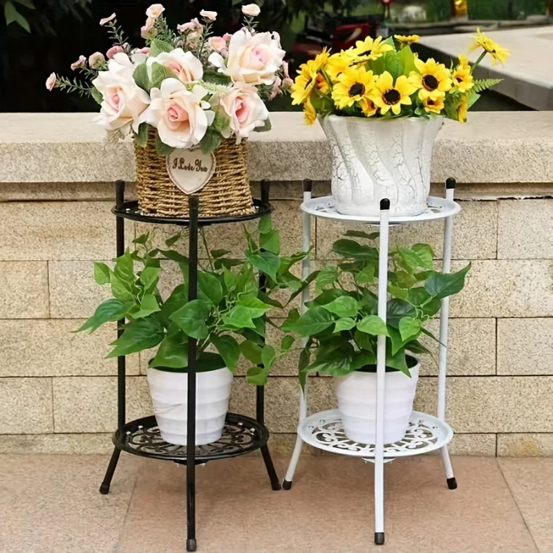 kf-Sad3f3010209445cdb8f31f68d86a82a6A 1 Pack, 2-Tiered Tall Plant Stand Metal Plant ShelfSupports Rack For Indoor Outdoor Home Decoration - Image 1