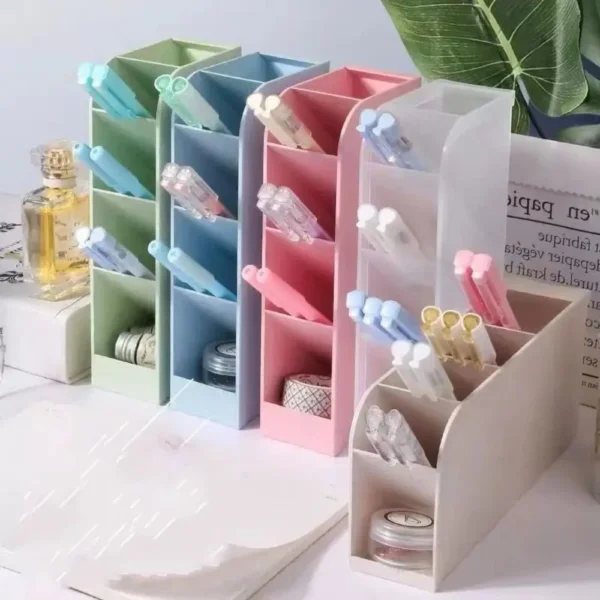4Grid Macaron Color Oblique Insertion Desktop Organizer Pen Holder Pencil Makeup Brush Storage Box School Stationery