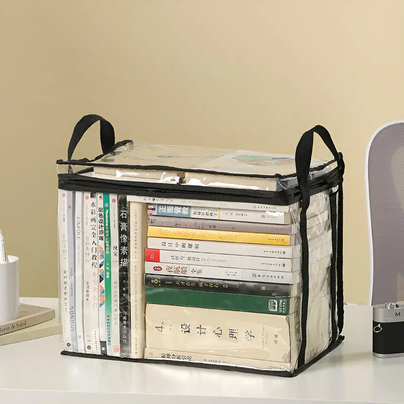 kf-Se2f64af5fac44b77aadea1c28a980af3G.webp 1 pcs Foldable book box student dormitory classroom book organizer transparent waterproof household book organizing storage box - Image 1