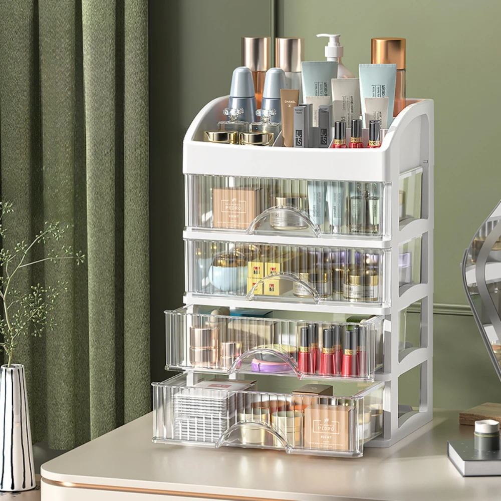 kf-Sea65d6d8bde14bd09cf81aac56118c1aJ.webp Drawer Style Storage Box Transparent Jewelry Skin Care Products Storage Box High-capacity Desktop Clutter Dustproof Organizer - Image 1