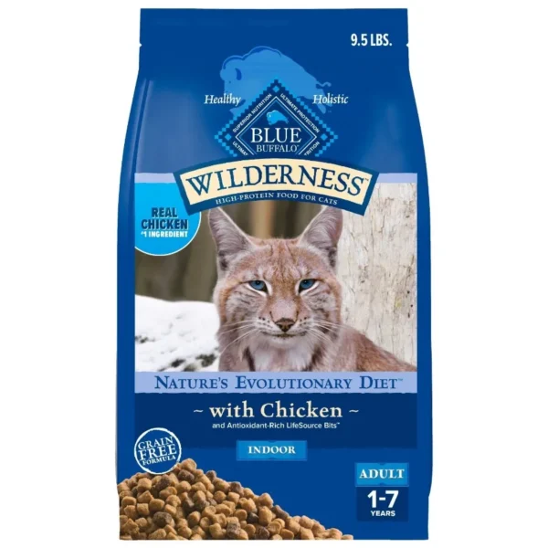Wilderness Natural High-Protein Grain-Free Dry Cat Food with Chicken Flavor 9.5-lb Bag for Active Cats Indoor Outdoor Use Rich