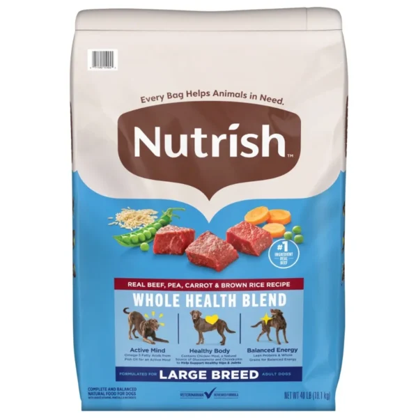 Large Breed Real Beef Pea Carrot Brown Rice Recipe Whole Health Blend Dry Dog Food 40 lb. Bag Premium Nutrient-Dense Formula De