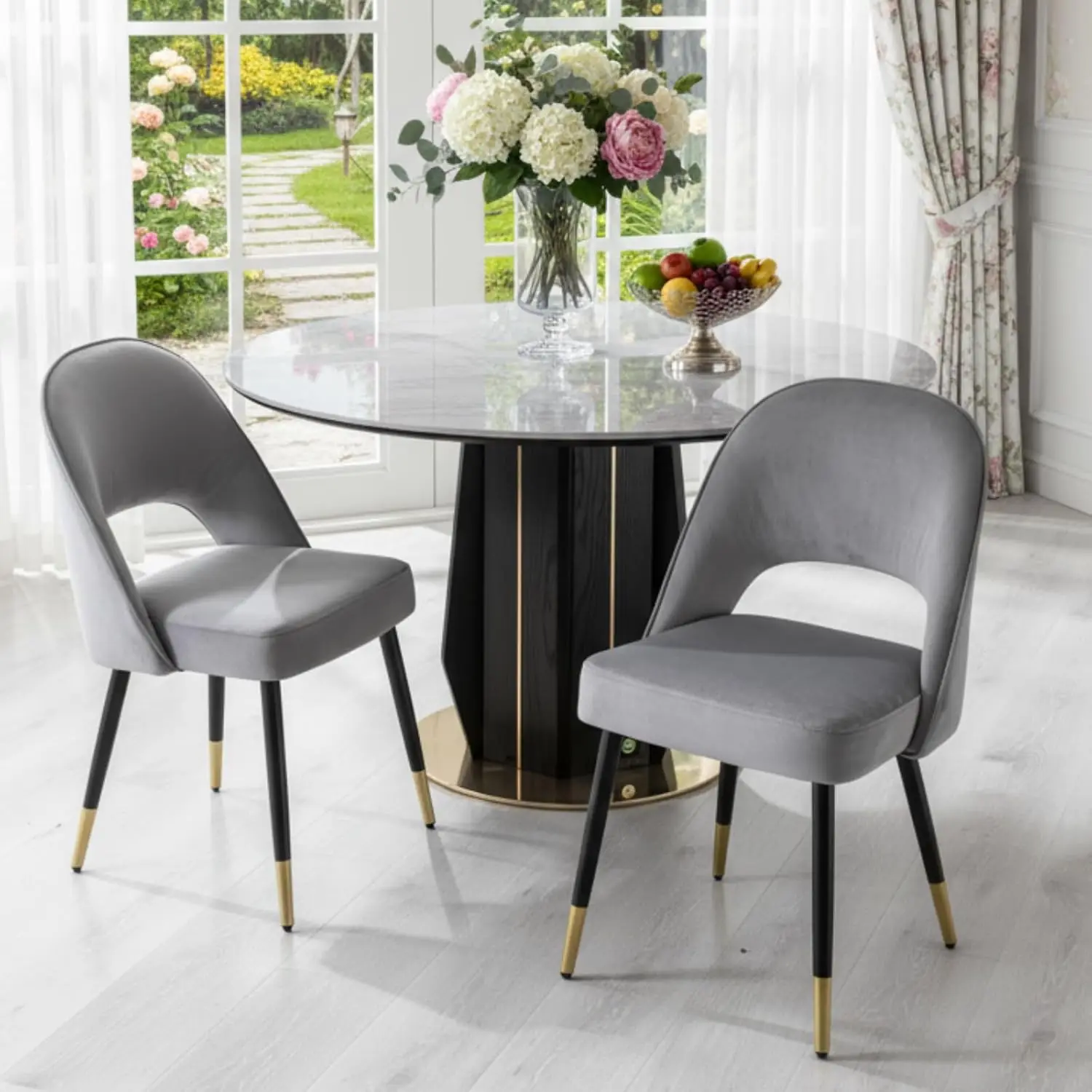 kf-S2903ea7cd9744ff0a333dee374992b8eo.webp Velvet Dining Chairs Set of 2, Armless Kitchen Chairs with Metal Legs, Mid Century Classic Modern Side Dining, Customized - Image 1