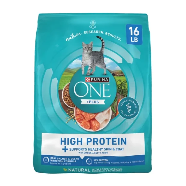 Natural High Protein Dry Cat Food with Salmon and Ocean Whitefish for Skin and Coat Health 16 lb Bag Rich in Omega Fatty Acids