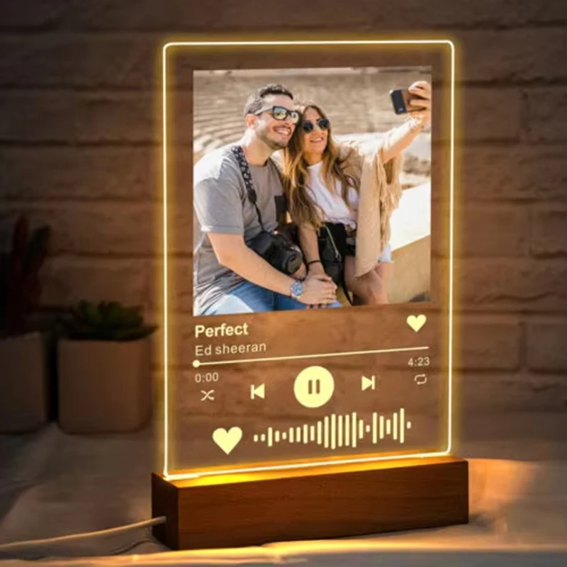 kf-S35effe80384b490393bd7824635d29b5b.webp Personalised Acrylic Spotify Music Photo Plaque with LED Night Light Custom Mothers Day Gift Photo frames Custom Couple Gift - Image 1