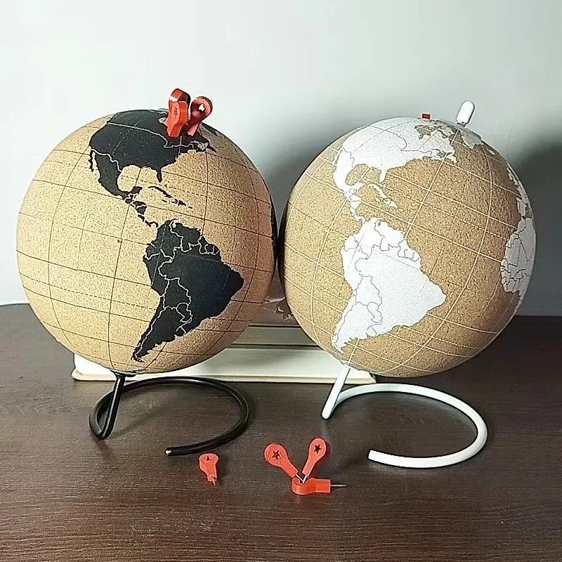 kf-S412b2fd752f6404285c86512daccb125p.webp Cork Globe Holder DIY Creative Office Desktop Decor Globe Ornament Unique Message Board Softwood Earth Travel Commemoration Gift - Image 1