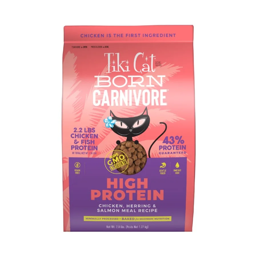 kf-S55a7f02a1b3d4318b2264445fc5c7f36C.webp Tiki Cat Born Carnivore High Protein Dry Cat Food Chicken Herring Salmon Meal 2.8 lbs. Bag - Image 1