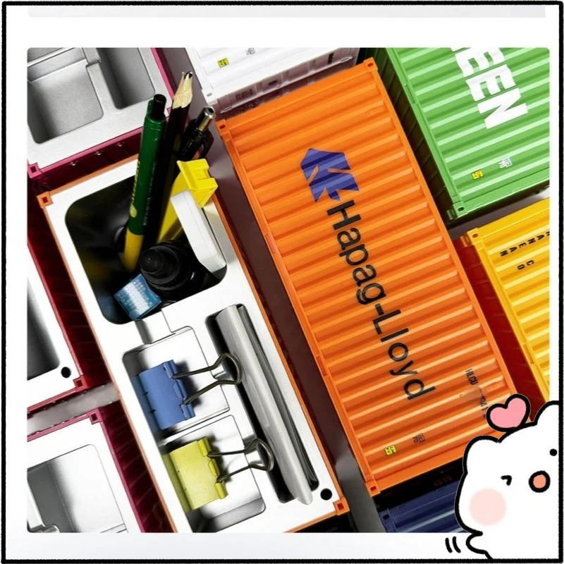 kf-S74b05bb94f1349028abe290fc708cd08X.webp Miniature Realistic Shipping Container Model Simple Multifunctional Office Desktop Pen Holder Storage Box Home Decor Craft - Image 1