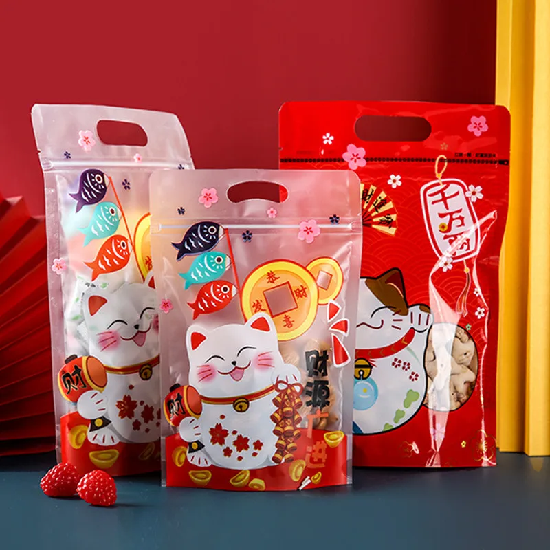 kf-S817837ca27c64028b74c96329a542115N.webp 50Pcs Chinese New Year Lucky Cat Snow Crisp Nougat Self Zipper Bag Cookie Baking Snacks Packaging - Image 1