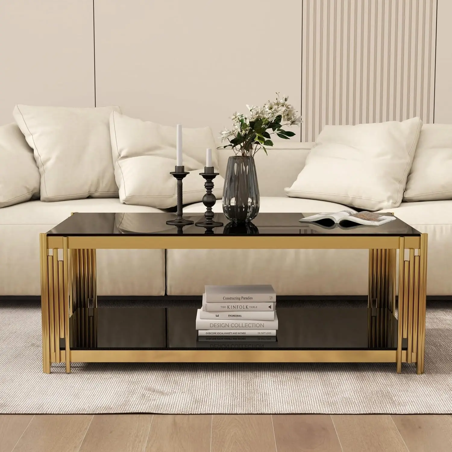 kf-S8caf2b006d314efabbbb1ee5e5da71c6B.webp Coffee Table 47.24" W Coffee Tables for Living Room Modern Center with Storage Mid Century Tempered Glass Top Gold, Customized - Image 1