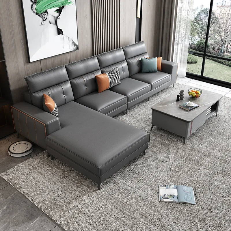 kf-S976c3b0ccf3746538ca6643bf08d43c4C.webp Italian Luxury Technology Leather Living Room Sofa Modern Simple L-shaped Boss Office Sofa Office Furniture Sofy Do Salonu LBSF - Image 1