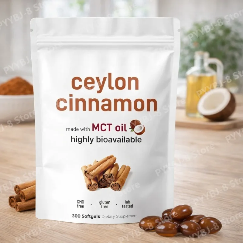 kf-Sb0f82021e88941e7aedbcd9d9237371au.webp Ceylon Cinnamon Capsule with Herbal Extract Antioxidant & Sugar Monitor Support Daily Health Supplement 300 Softgels Non-GMO - Image 1