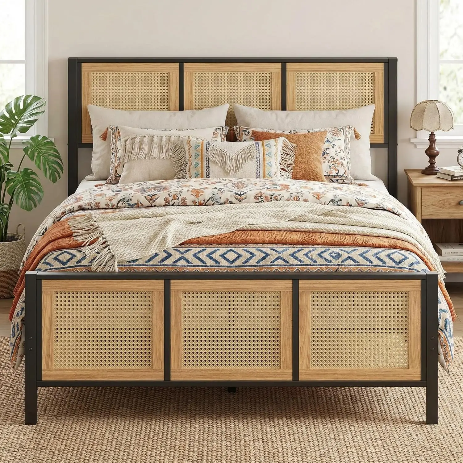 kf-Sf4d4d53f01dc4df3949f712b94e4e409m.webp Queen Bed Frame with Headboard, Wood Camas Queen with Strong Metal Slats Support, No Box Spring Needed for Bedroom, Customized - Image 1