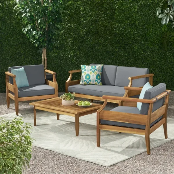 Acacia Wood Outdoor Club Chair Modern Lounge Armchair with Water Resistant Cushion for Patio Backyard Poolside Garden